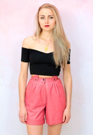 1980S VINTAGE REAL LEATHER CORAL COLOURED SHORTS