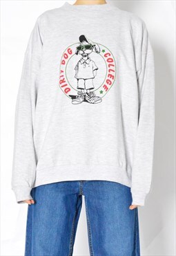 Vintage 90s Grey Graphic College Sweatshirt Petite