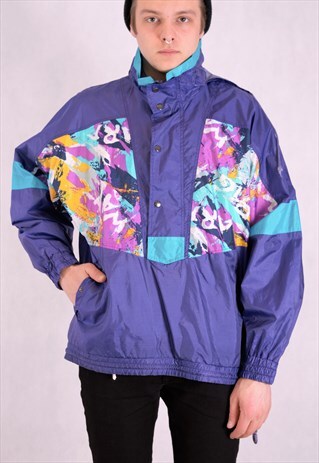 90S VINTAGE HIP HOP GRAPHIC ABSTRACT PRINT NYLON WINDBREAKER