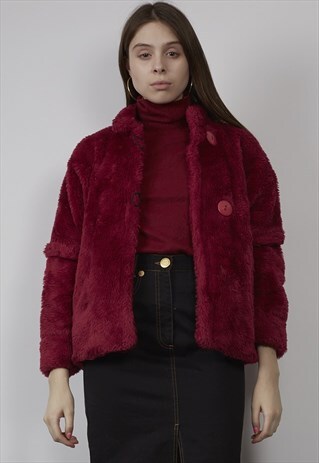VINTAGE 80'S PINK FAUX FUR TEDDY JACKET