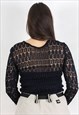 SEE THROUGH KNIT CROCHET BLOUSE LONG SLEEVED TOP PULLOVER