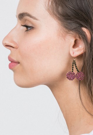 CHERRIES EARRINGS WITH RHINESTONES