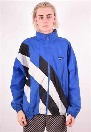 REEBOK MENS VINTAGE TRACKSUIT TOP JACKET LARGE BLUE 90S