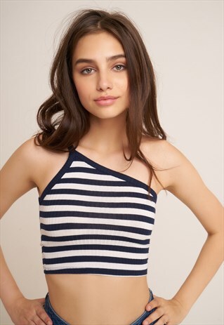 STRIPED ONE SHOULDER TOP