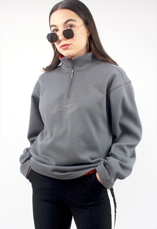 90'S RETRO GREY & RED 1/4 ZIP FLEECE
