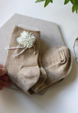 BEIGE LUREX FIREWORK EMBELLISHED SOCKS