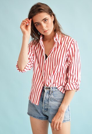 90'S RETRO STRIPED PRINT CLASSY SHIRT TOP