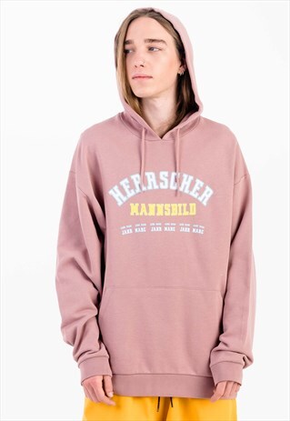 OVERSIZED PRINTED HOODIE IN PINK WITH POUCH POCKET