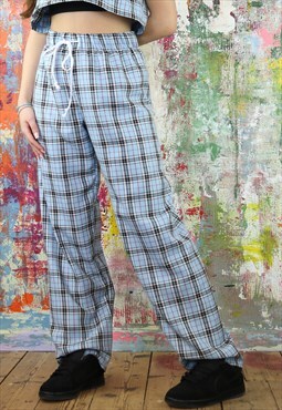 Drawstring Trousers in blue check
