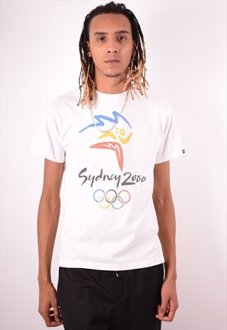 MENS VINTAGE SYDNEY OLYMPIC T-SHIRT TOP SMALL WHITE
