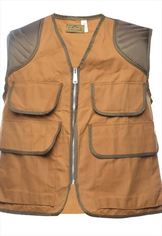 BEYOND RETRO VINTAGE BROWN UTILITARIAN WAISTCOAT - M