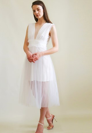 V NECK ANKLE-LENGTH ORGANZA JUNIOR BRIDESMAID DRESS IN WHITE