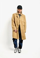 Vintage 90s brown trench coat women beige detective long 80s