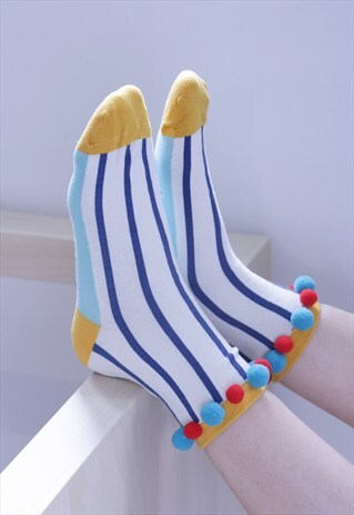 POM POM STRIPE PRINT SOCK