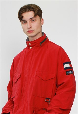 VINTAGE TOMMY HILFIGER LONGLINE JACKET RED
