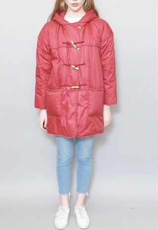 VINTAGE 1990'S 'LOTHARS' MAROON PUFFY DUFFLE COAT