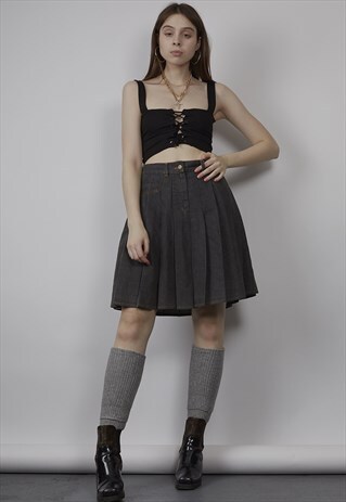 RARE VINTAGE 90'S MOSCHINO DARK GREY DENIM PLEATED SKIRT