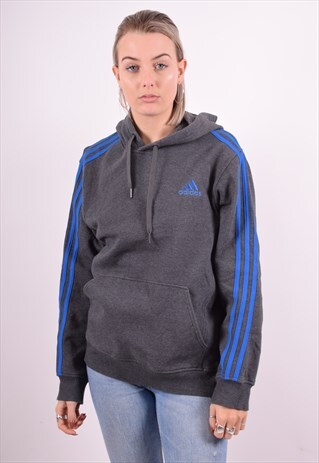 ADIDAS WOMENS VINTAGE HOODIE JUMPER OVERSIZED SMALL GREY 90'