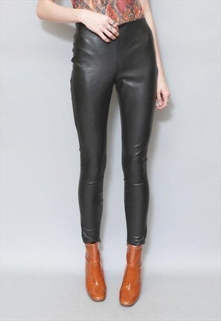 VINTAGE 1980'S JET BLACK SOFT LEATHER LEGGINGS