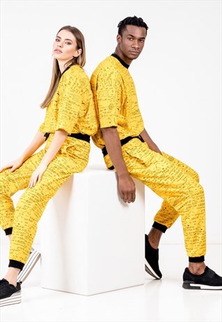 UNISEX JOGGERS IN YELLOW WITH MIXED FORMULA PRINT