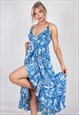 Blue Printed Wrap Maxi Dress