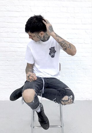BLACK TIGER PRINT - WHITE CREWNECK T-SHIRT
