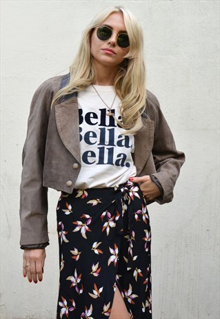 VINTAGE 80S LIGHT BROWN SUEDE CROPPED JACKET