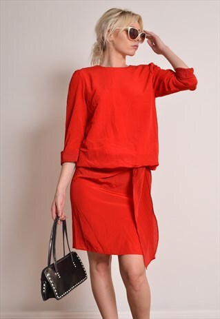 VINTAGE 80S CHIFFON SMART DRESS IN BRIGHT RED