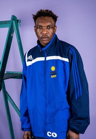 VINTAGE ADIDAS JACKET IN BLUE WITH EMBROIDERY LOGO