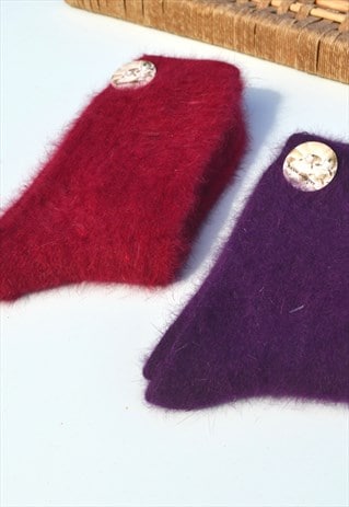 2 Pairs wool blend fuzzy ribbed knit soft and cozy socks