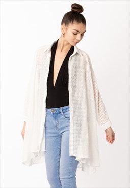 Oversized shirt dress in white with shimmy hues fabric desig