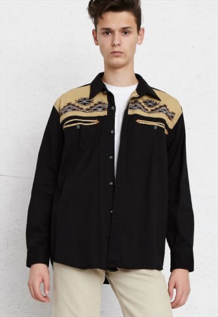 VINTAGE BLACK BROWN ATLAS FOR MEN LONG SLEEVE SHIRT