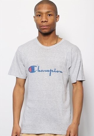VINTAGE CHAMPION SPELLOUT BIG LOGO T-SHIRT GREY