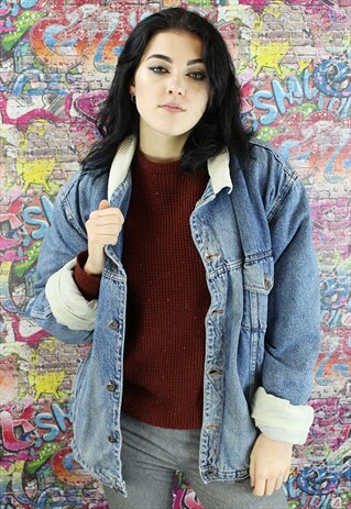 VINTAGE 80S MID BLUE SHERPA LINED DENIM JACKET. UNISEX.