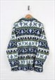 VINTAGE BUTTON UP PATTERN FLEECE BLUE LADIES XL