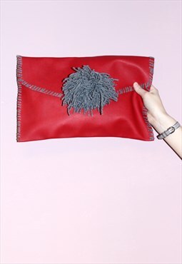 90s Vintage Red Faux Leather PVC Clutch Bag