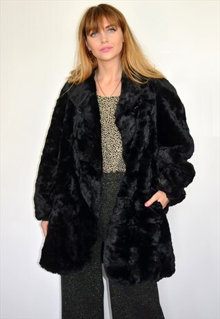 VINTAGE 90S OVERSIZED BLACK FAUX FUR COAT
