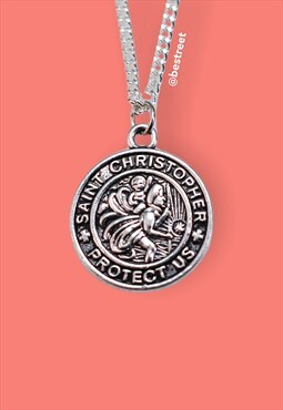 18" Silver Saint Christopher Necklace