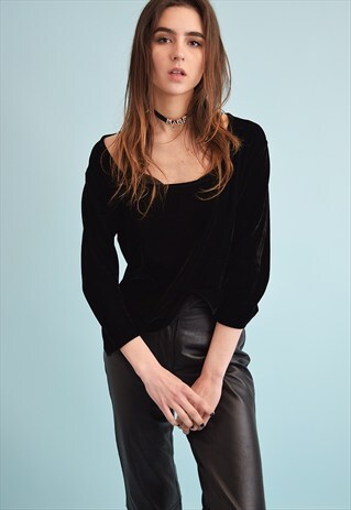 90'S RETRO MINIMALIST GRUNGE VELVET OVERSIZED BLOUSE TOP