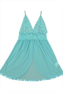 Vintage Y2K Lace Cami Dress Top Blue Medium