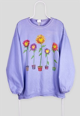 Vintage Sunflower Graphic Lilac Sweatshirt Purple Large