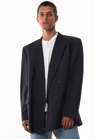 VINTAGE YVES SAINT LAURENT DOUBLE BREASTED COAT 90S GREY
