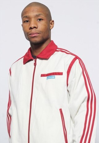 VINTAGE ADIDAS COLLARED TRACK TOP JACKET WHITE RED