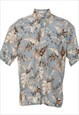 Vintage Grey & Brown Foliage Design Hawaiian Shirt - XL