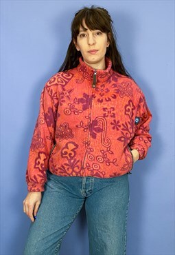 VINTAGE 90's Pink and Purple Bohemian Pattern Fleece Jacket 