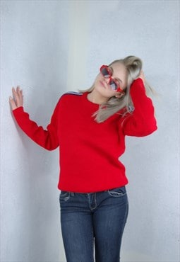 Vintage 90's crochet bright baggy knitted jumper in red