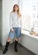 Vintage 80's White Textured Puff Sleeved High Collar Blouse
