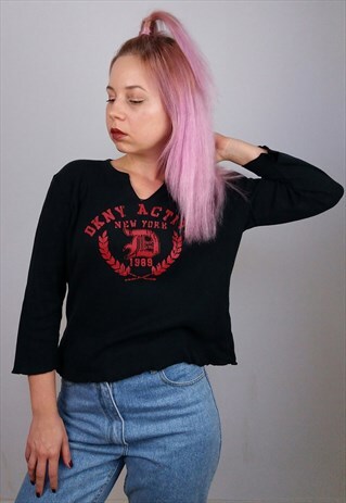 VINTAGE 90'S DKNY JEANS SOFT KNIT 3/4 SLEEVES TOP / JUMPER