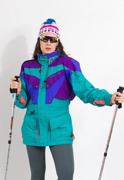 Vintage 80s ski jacket in multi colour winter snow equipment