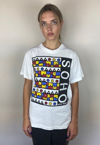 SOHO NEW YORK 1987 ARTS DISTRICT SOUVENIR WHITE T-SHIRT (M)